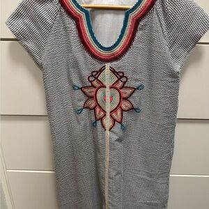 THML. Embroidered seersucker dress with Colorful Accents.